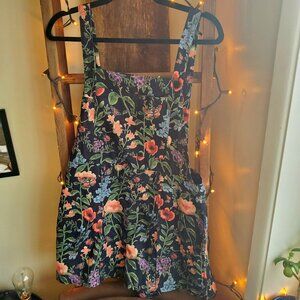 Cider Lightweight Corduroy Floral Button Romper in Black/ Dark Floral Romper NWT